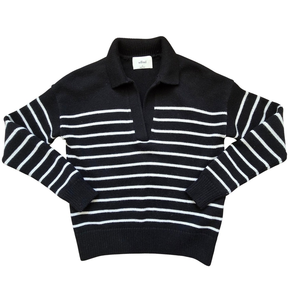 Wilfred Aritzia Clara Sweater Womens XS Merino Wool Polo Striped Black White